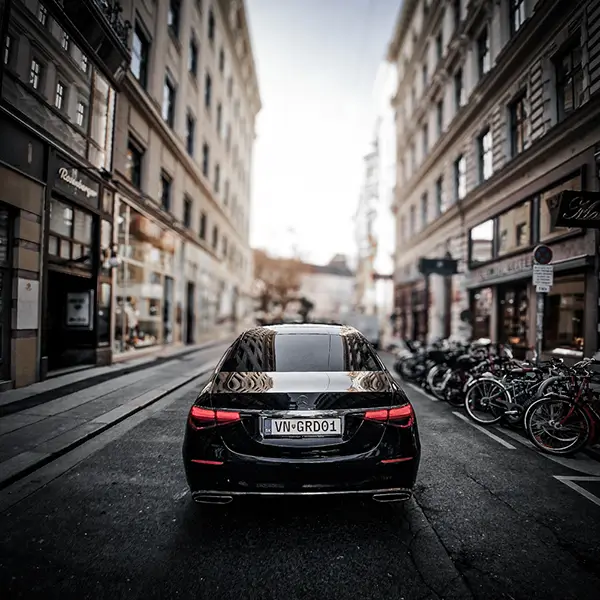 Back view of mercedes benz s class in vienna streets